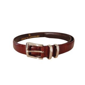 Stacy Adams Croc Leather Dress Belt Cognac Men's Sz 34 Silver Hardware